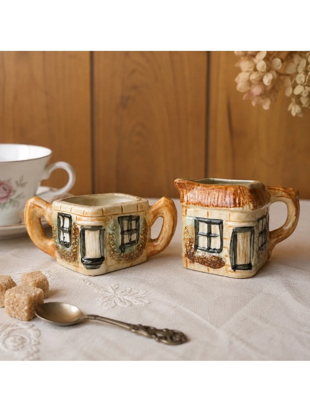Vintage Cottage House Creamer Sugar Bowl Set Made in Japan Ceramic Cottageware
